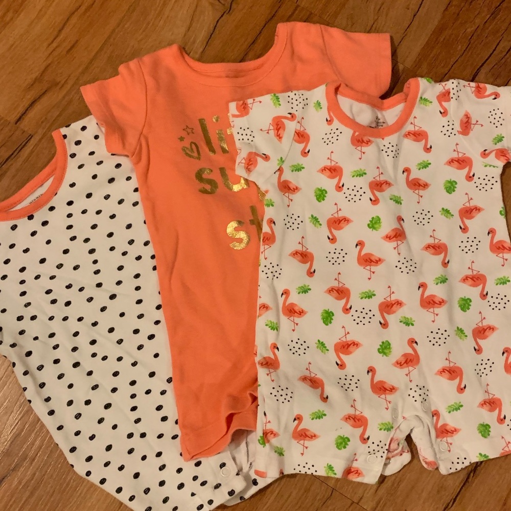 Set of 3 Rompers! Coral, Flamingo, Polka Dot!